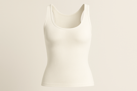 Soft ribbed tank with light support and a smooth second-skin feel. Ideal for yoga, barre, and layering under blazers. in the color ivory make full lengtbh